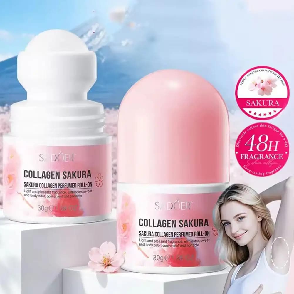 SADOER Deodorante Roll-On al Collagene di Sakura - Fragranza Leggera, Elimina Sudore e Odori Corporei, Pratico e Portatile per Uso Quotidiano