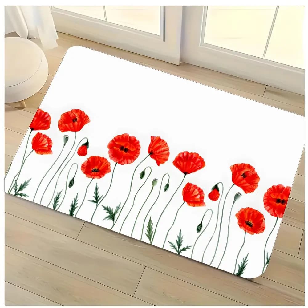 Tappetino da pavimento Poppy Fields, lavabile, assorbente, in flanella, antiscivolo, per interni