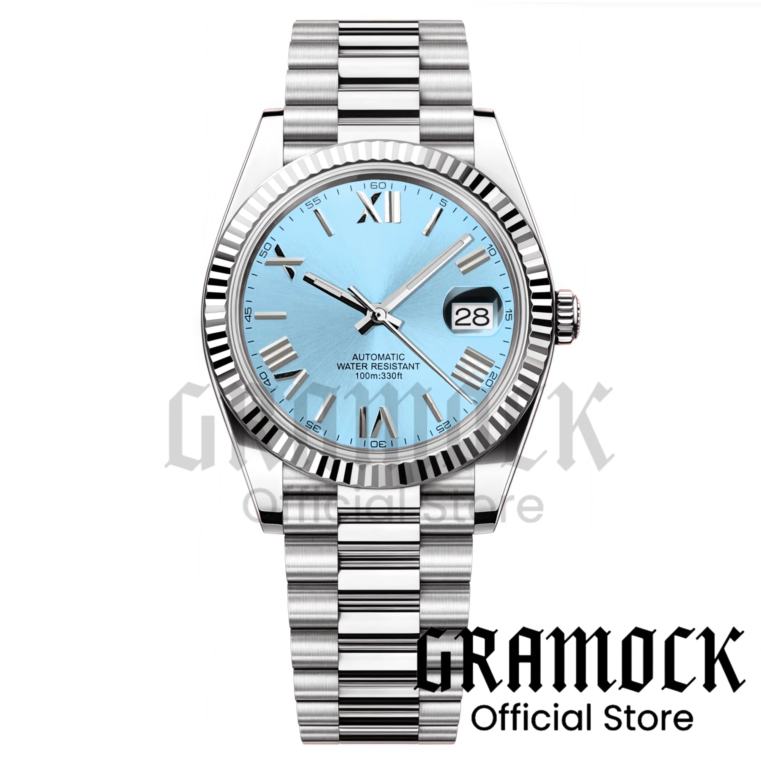 Gramock 36MM 39MM Sky Blue Watch For Men NH35A Mechanical Men's Baby Blue Roman Watch Sapphire Double End Link President Strap