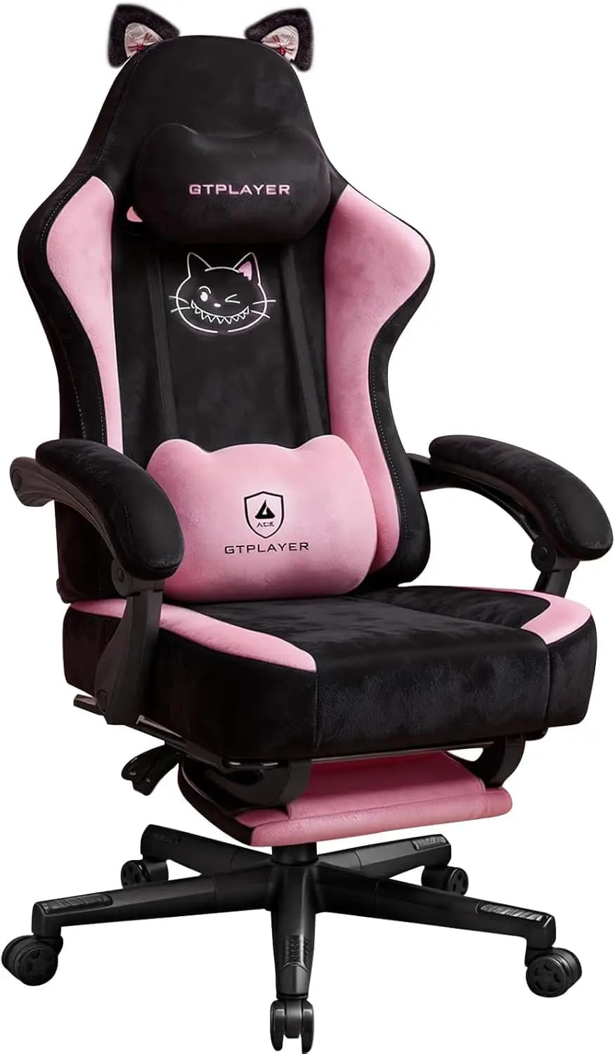 Sedia da Gaming con Orecchie di Gatto, Sedia Ergonomica da Computer con Poggiapiedi, Supporto Lombare a Zampa di Gatto, Sedia da Scrivania Reclinabile per Gaming