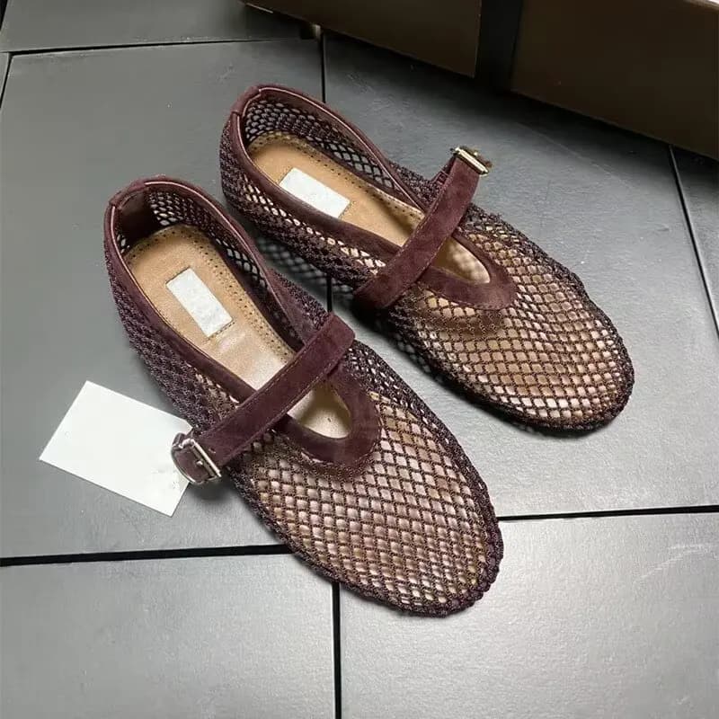 Scarpe da Donna Mary Jane Originali di Marca Designer, Modello French Fishing Net, Ballerine Traspiranti con Cinturino