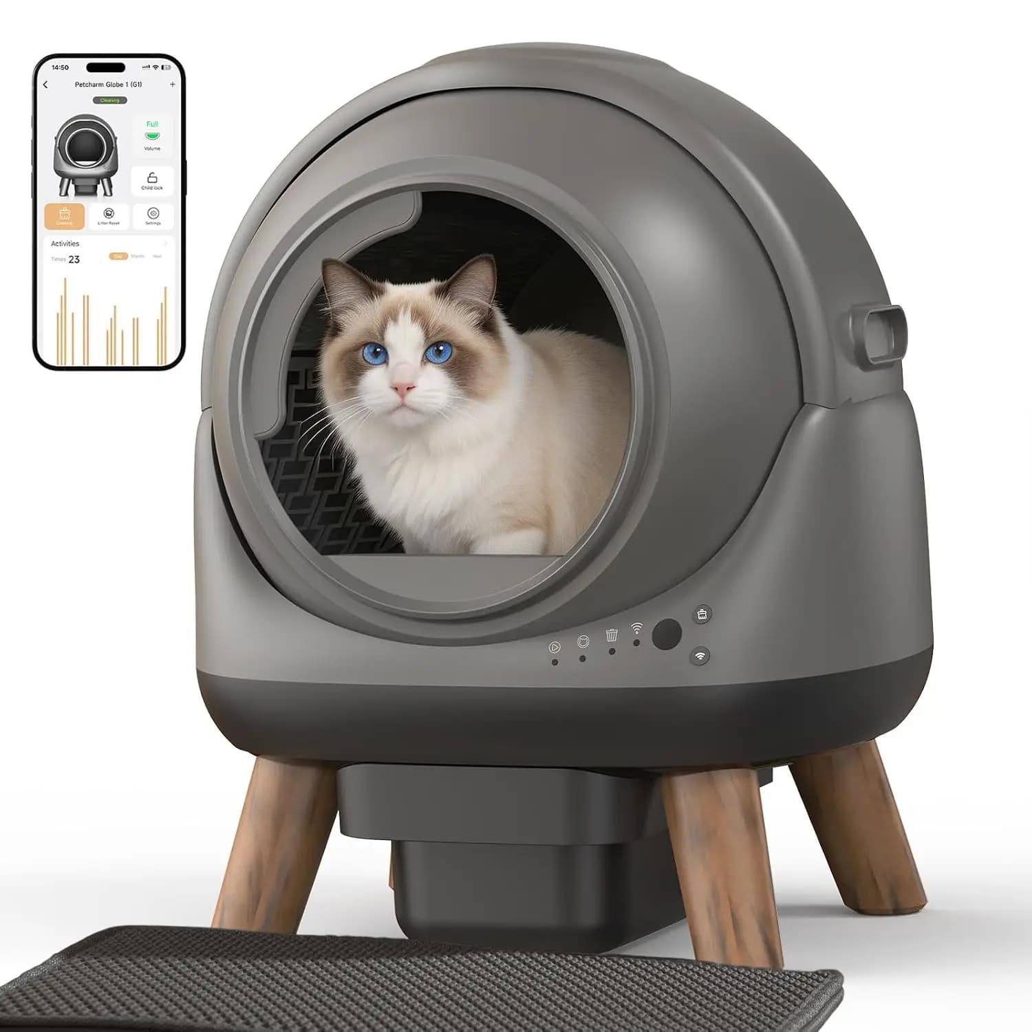 Smart Cat Litter Box 60L APP Monitor & Odor Control, Self Cleaning Robot Box for Multiple Cats w/ Sensors, Customized