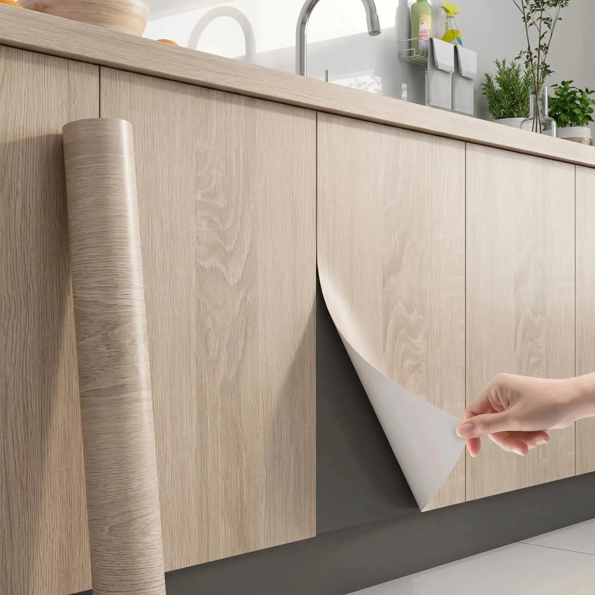 55cm Wood Grain Waterproof Peel and Stick Vinyl Wallpaper Self Adhesive Decor Sticker for Door Wardrobe Cupboard Table Furniture