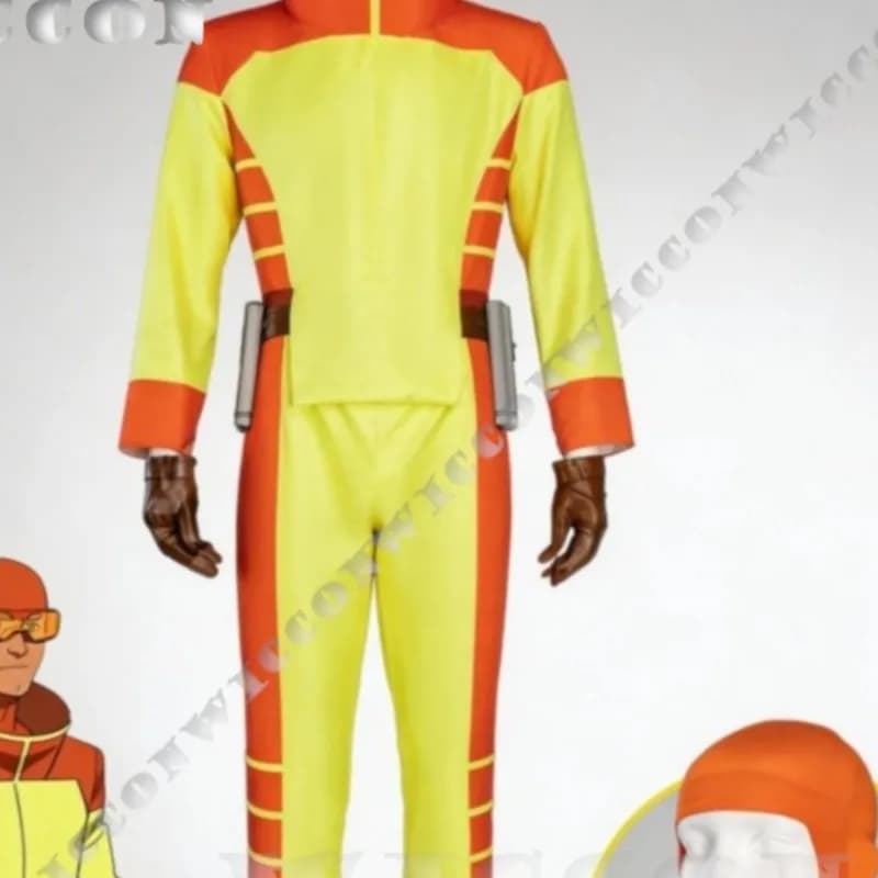 Costume da Cosplay Rex Cartoon Anime Splode Invincibile, Tuta Giallo-Arancione con Copricapo, Cintura e Guanti, per Spettacoli di Halloween