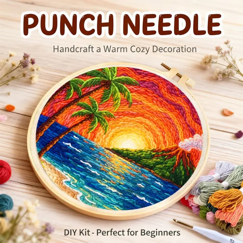 CHENISTORY Scenery Punch Needle Frame Painting Decor Fun Crafts For Adults Landscape Beginner Punch Needle Kits Handiwork