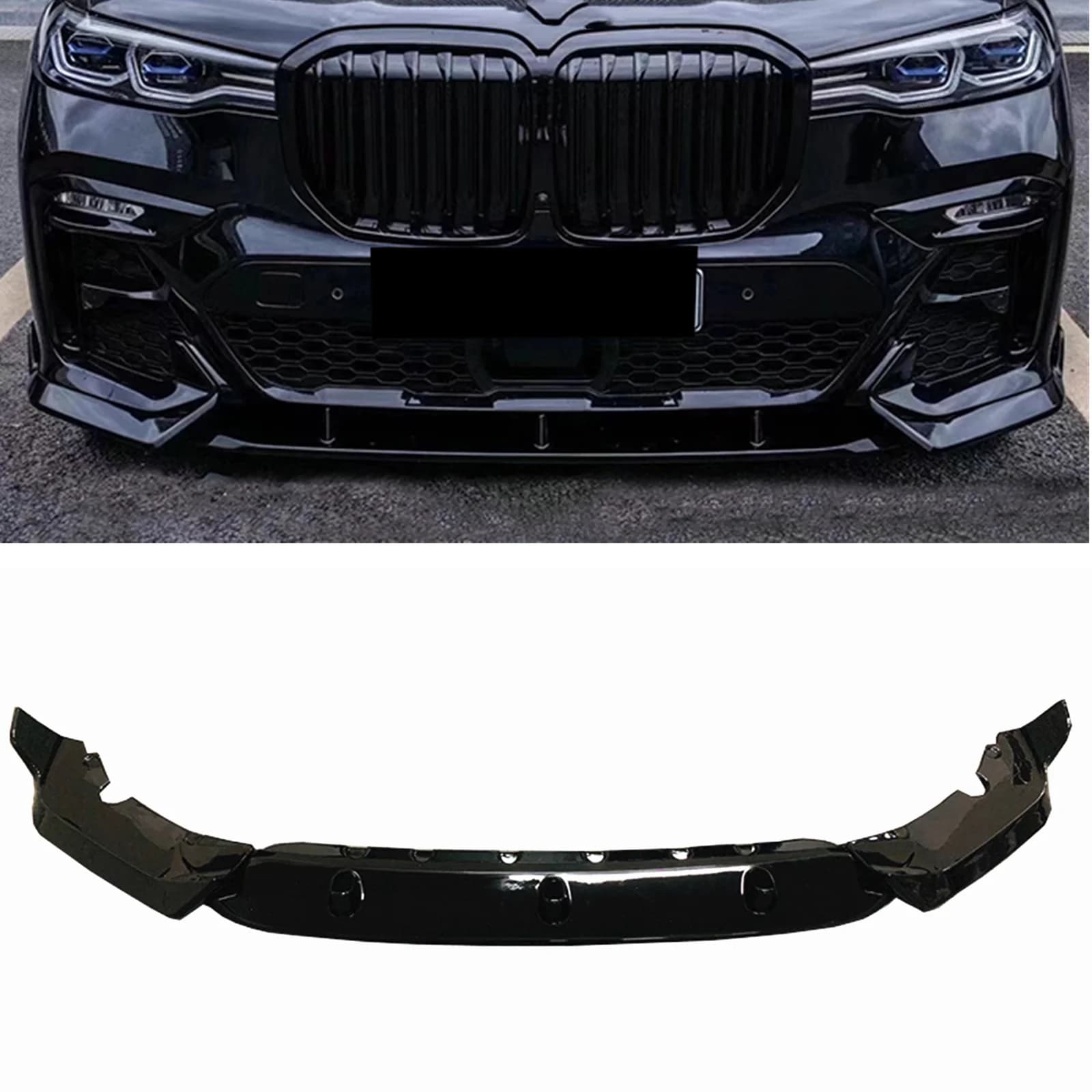 Front Bumper Spoiler Lip Gloss Black/Carbon Fiber Look Lower Diffuser Lippe Splitter Blade Kit For BMW G07 X7 M Sport 2019-2022