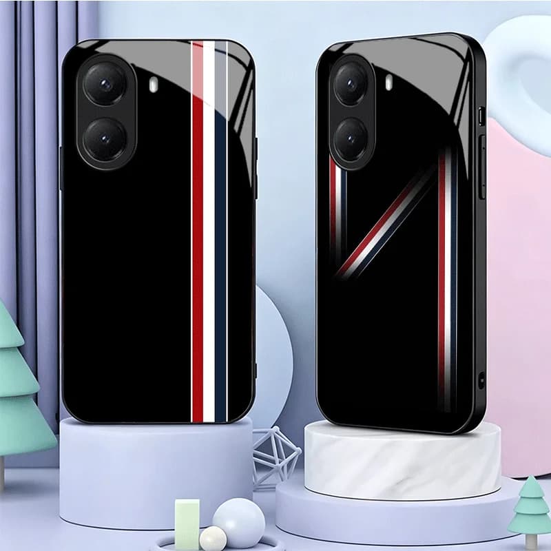 Luxury Sports Line Cool Stripe Tempered Glass Phone Case for Xiaomi Poco M7 M8 X7 X8 Pro Max X6 X5 X3 Redmi 15 15C 14C 13C 15T 1