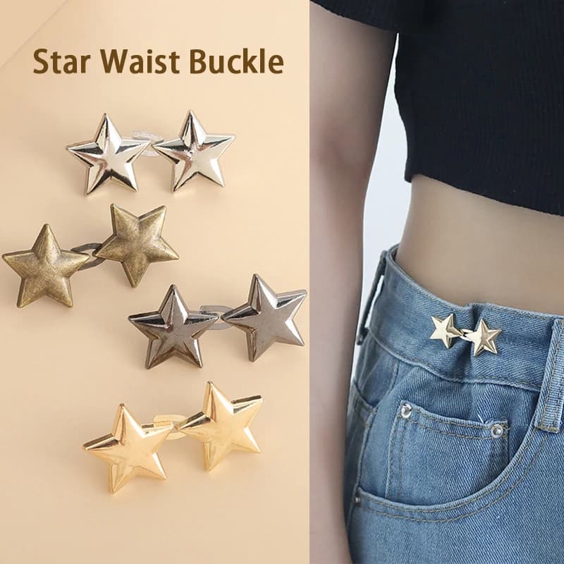 Twin Pack Removable Metal Star Waist-Tightening Buttons for Jeans, Skirt-Adjusting Buckle
