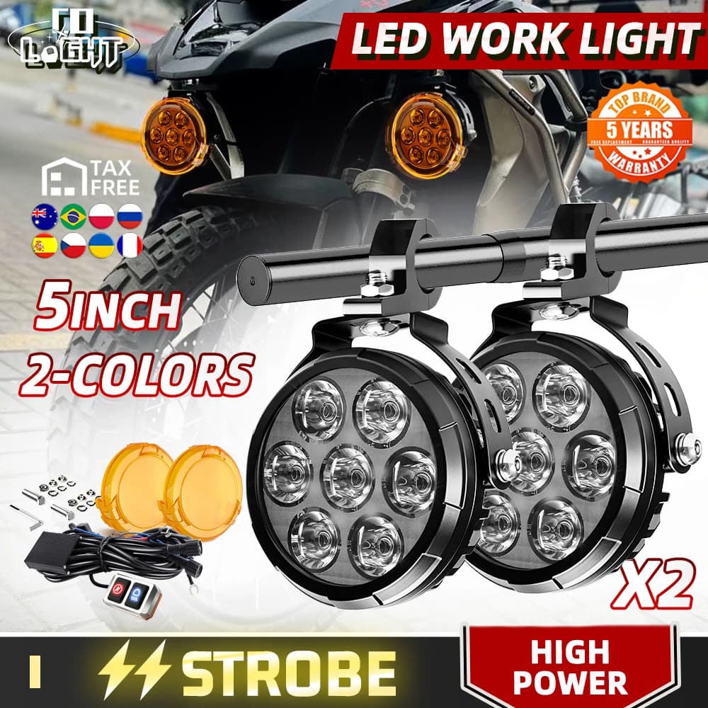 COLIGHT 5inch Motorcycle Headlight LED Spotlight Fog Lights Wired Switch Ultra Bright Auxiliary Driving Flash Lights offroad use