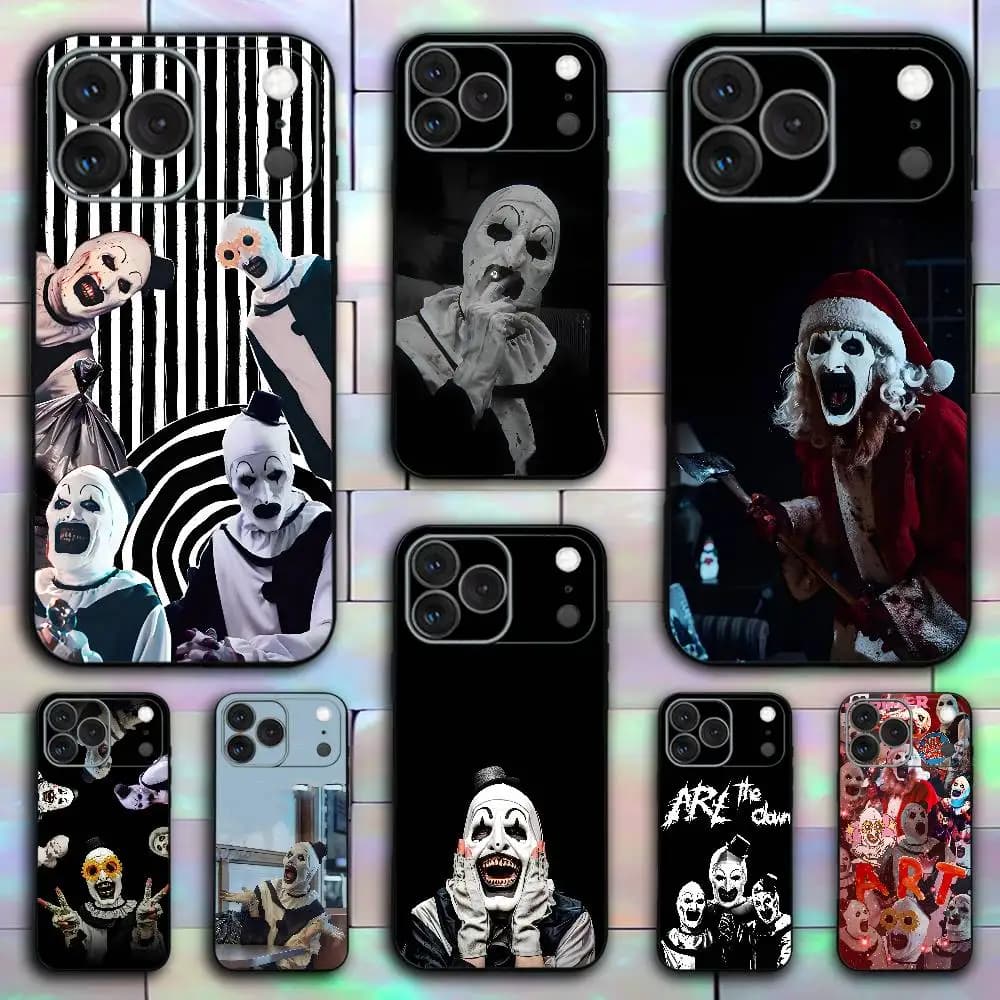 Custodia per telefono Art the Clown horror T-Terrifier per iPhone 17,16,15,14,13,12,11,XR,Pro,XS,Max,XR,Plus,Mini silicone nero antiurto