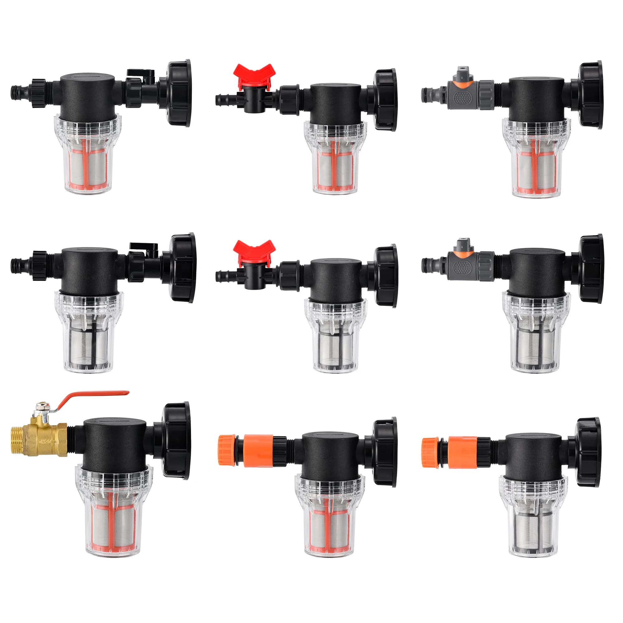 Connettore serbatoio acqua IBC Rubinetto per capezzoli da S60 a 16 mm con filtro a rete 80/200 e rubinetto per irrigazione per tubo da giardino e barili tonificati