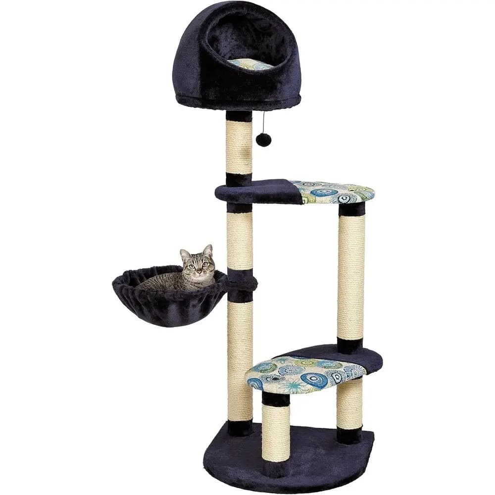 West Homes or Pets Cat Tree Resort, Tiragraffi per Gatti a 4 Livelli con Sisal, Blu/Bianco, 24.75L x 37.25W x 60H Pollici
