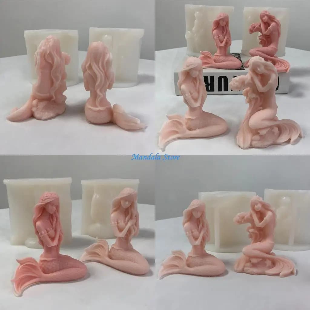 U2JC Stampo per candele a forma sirene 3D Stampo per ornamento in gesso per sirene uniche per aromaterapia