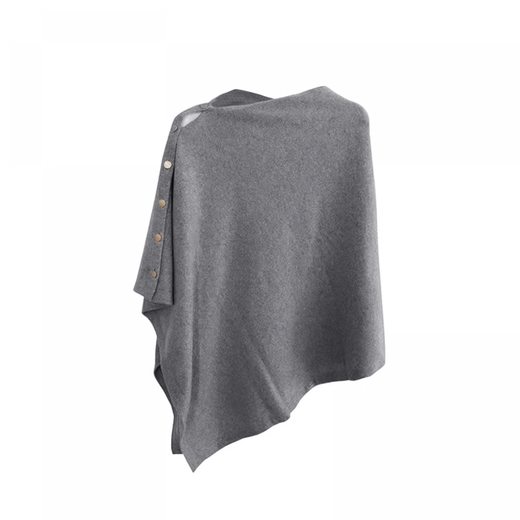 Elegante Maglione Poncho da Donna con Bottoni in Tinta Unita e Design Asimmetrico - Sciarpa Avvolgente alla Moda