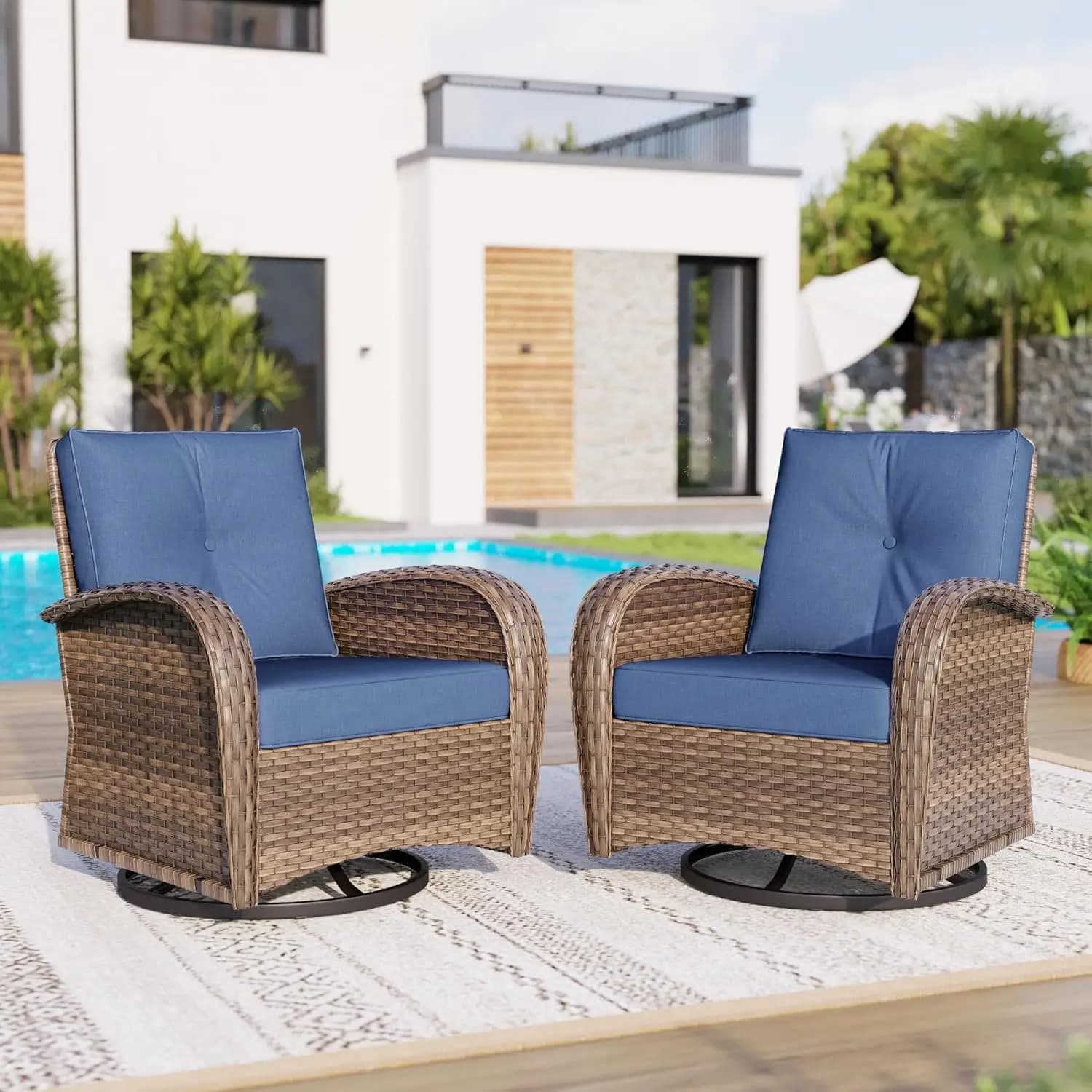 Outdoor Rattan Wicker Patio Chair Set With Extra-Wide Cushions, Backyard & Porch Furniture, 2 Piece, Customized