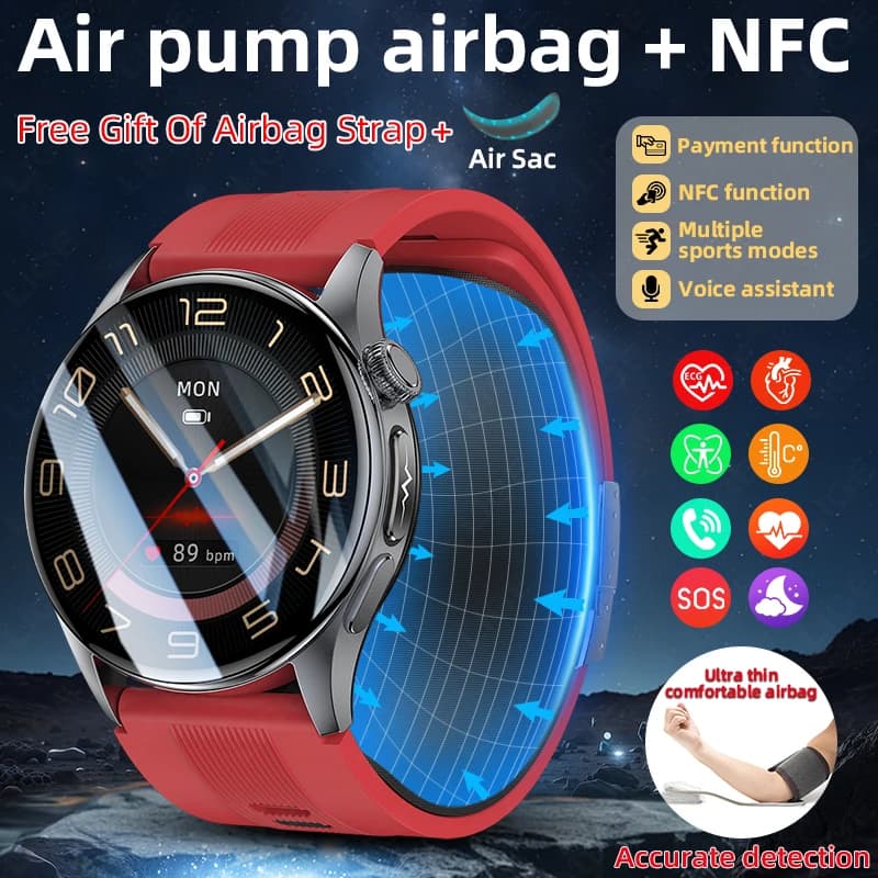 Nuovo Smartwatch ECG NFC con monitoraggio completo del sonno e della salute, chiamate Bluetooth, cinturino con airbag, orologio con pompa ad aria ad alta precisione, display AMOLED