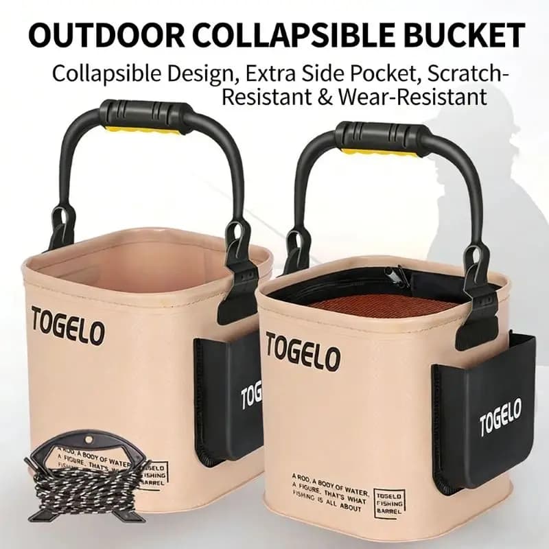 Foldable Water Bucket with Live Fish Box And Fishnet Integrated Fishing Gear Accessory Portable Tackle Article for Fishing Stuff
