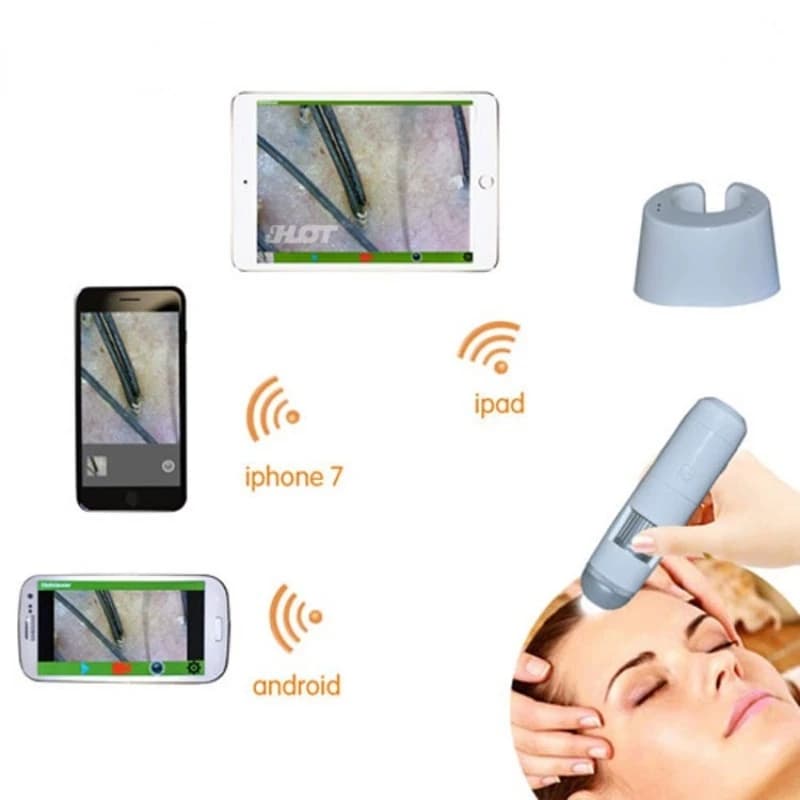 Analizzatore della pelle del microscopio digitale 5-200x Wireless Wifi + USB rilevatore del cuoio capelluto dei capelli della pelle 200MP fotocamera trattamento del Tester del pigmento della pelle