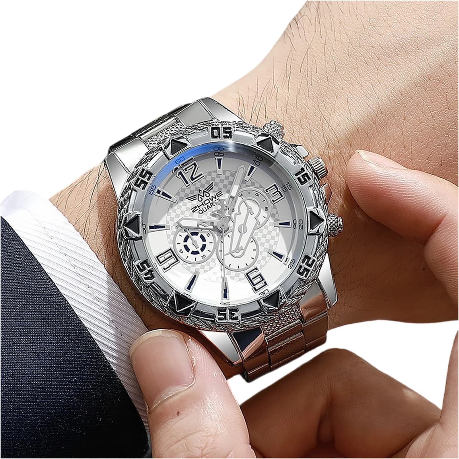 Orologio da uomo d'affari di lusso con cassa in acciaio inossidabile, orologio da polso sottile, cronografo impermeabile, accessorio da ufficio elegante