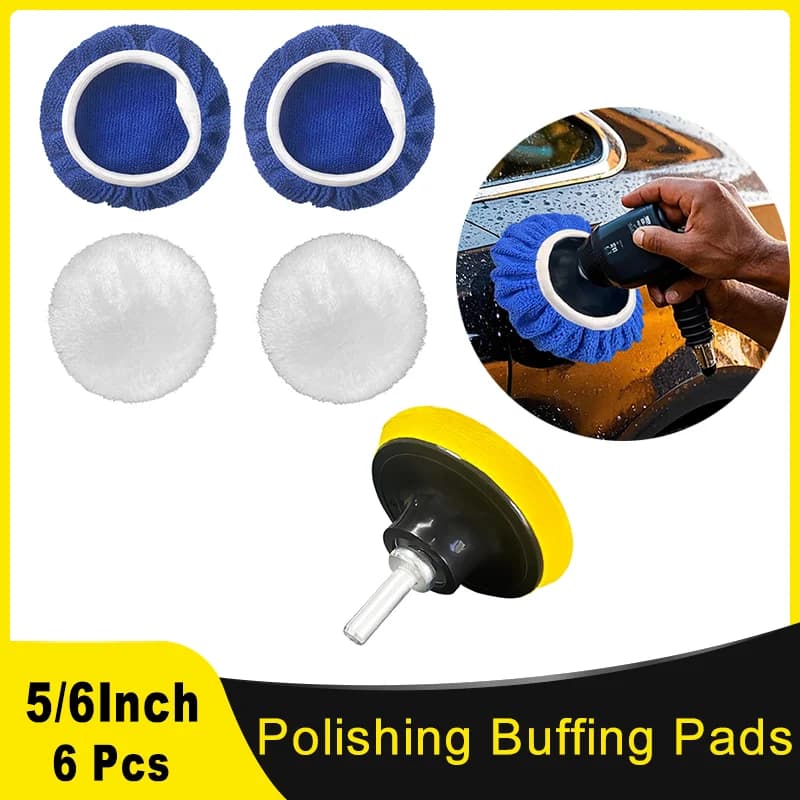 Kit tamponi per lucidatura da 6 pollici 150 mm 6 pezzi Copri tamponi per lucidatura in lana e microfibra con ruota per lucidatura per ceratura auto