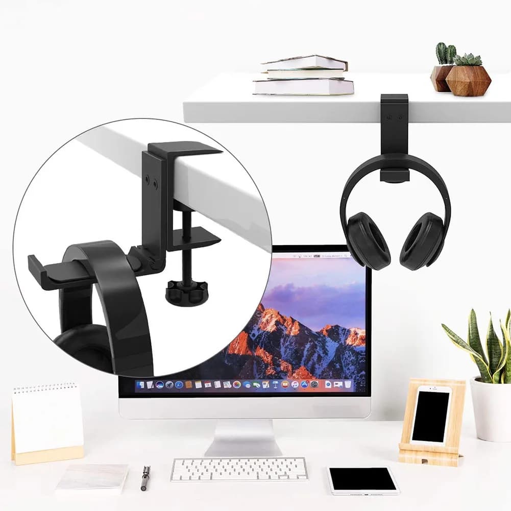 Foldable headset with adjustable clamp under support for desk earphones Hook for metal earphones for game PC accessories