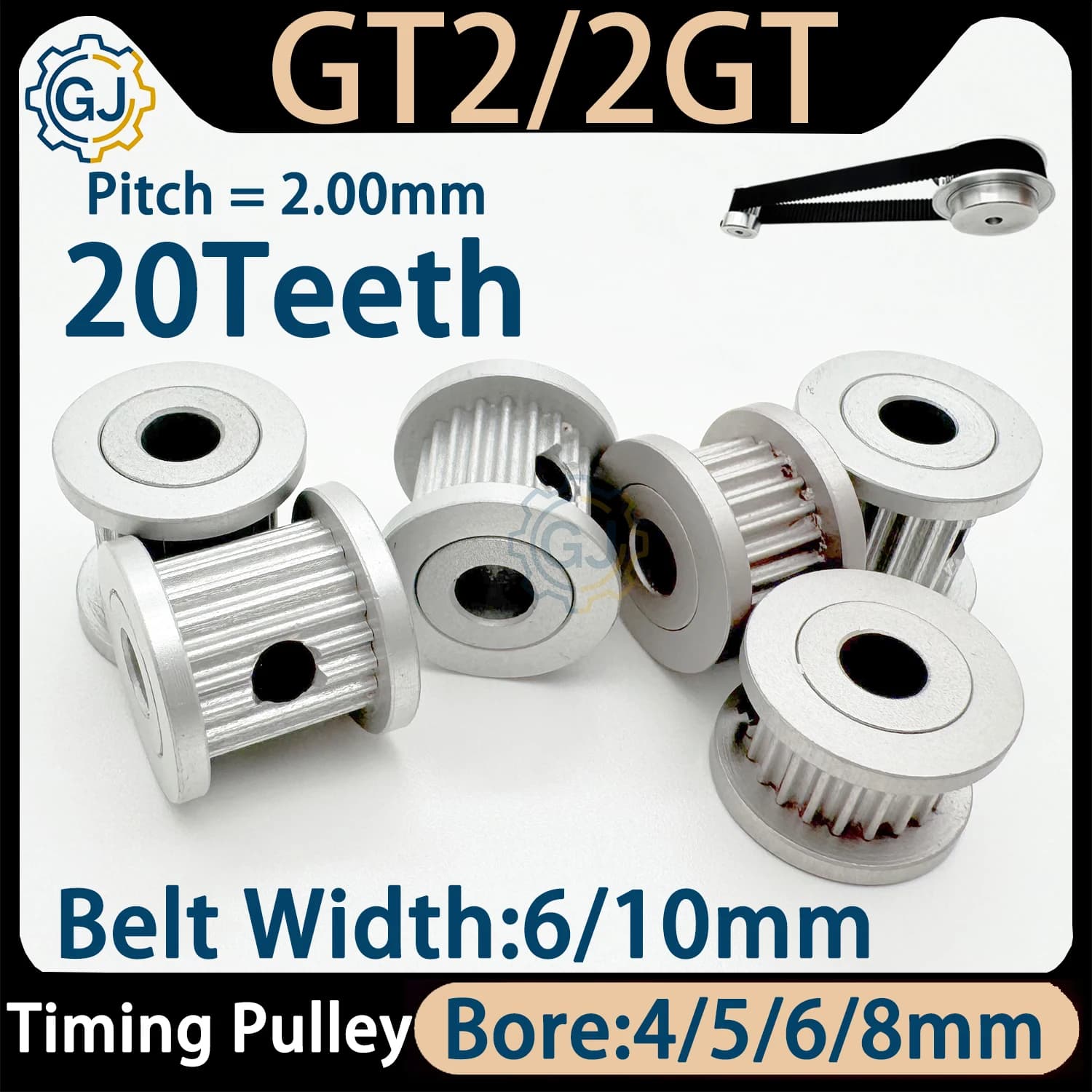 2MGT 2GT 20Teeth Timing pulley Bore 4/5/6/8mm for GT2 20T Width 6/10mm 3D Printer Synchronous Wheel Belt Pulley AF-Type pulley