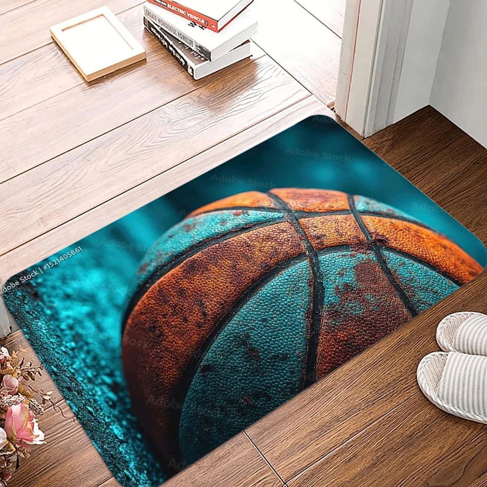 Zerbino da basket realistico 3D Fiamma Ingresso calcio Zerbino Cucina Ingresso bagno Tappetino antiscivolo Adatto ai fan