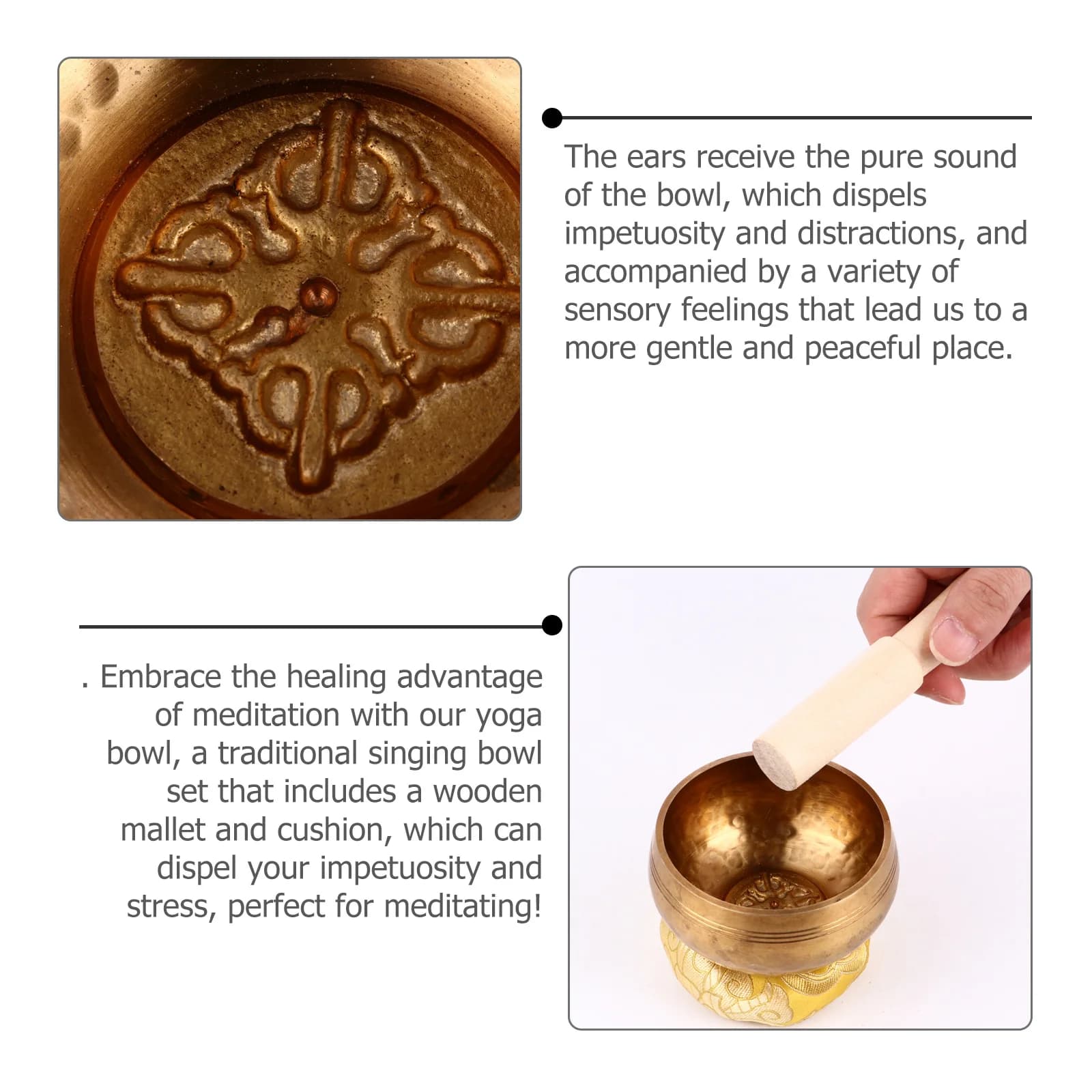 1Set Tibetan Bowl Set Copper Singing Bowl for Meditation Yoga Healing Wooden Mallet Cushion Perfect Stress Relief