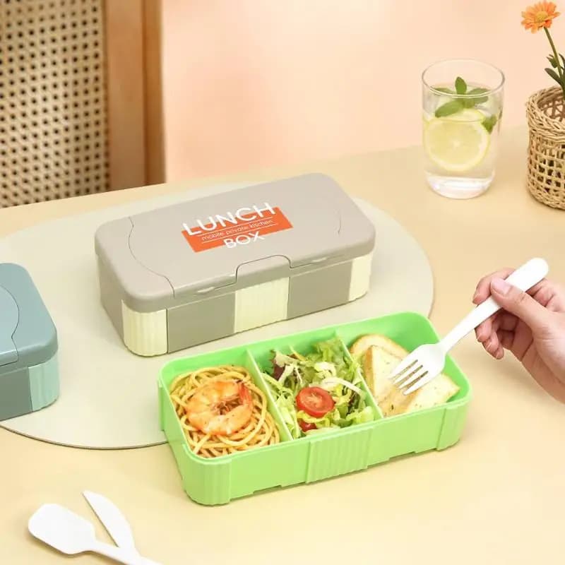Portapranzo portatile multi-scomparto per bambini con forchetta e cucchiaio, contenitore per alimenti adatto al microonde〔HM4〕