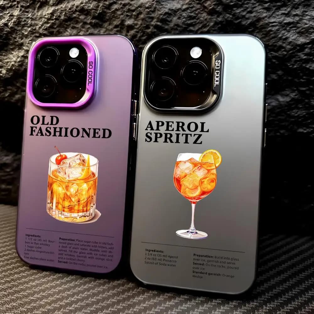 Cocktail Art Phone Case For iPhone 17 16 15 14 13 12 11 Pro Max Air Colorful Matte Laser Aurora Shockproof