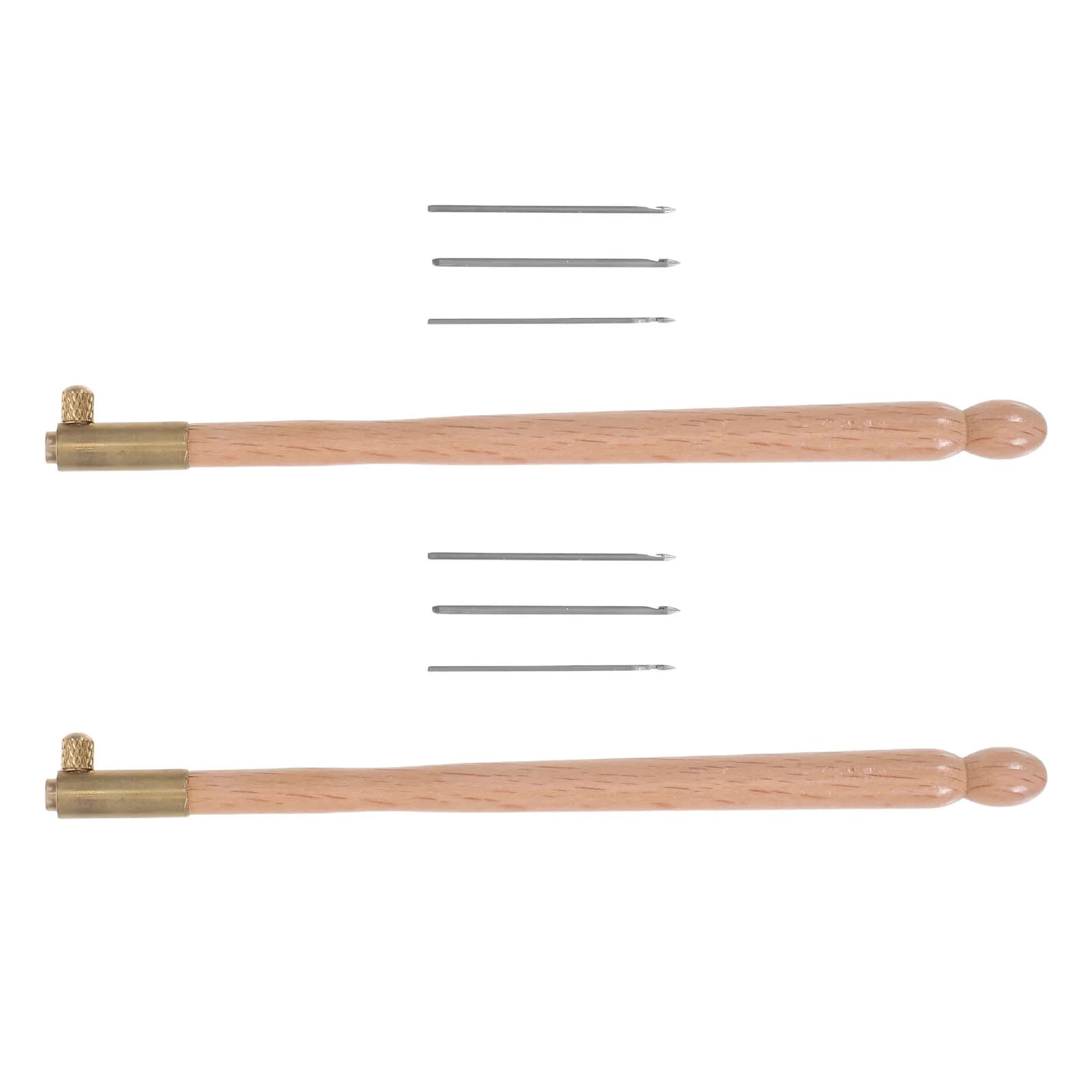 2Sets French Drum Hooks Embroidery Needles Copper Thin Bead Threading Hook with Comfort Crochet Handle for Beading Tools Set