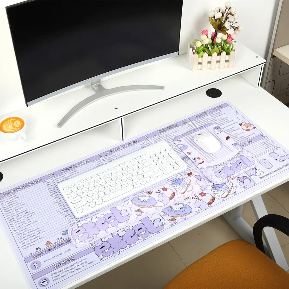 Gaming Mouse Pad tastiera poggiapolsi e poggiapolsi Set di tappetini per Mouse, Software per ufficio gateway Excel Mousepad 35.4 x15.7in, viola