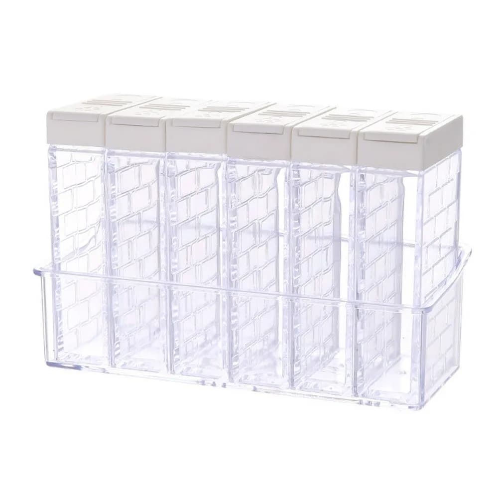 6 pz/set 6-in-1 Set di Contenitori per Spezie Doppia Copertura di Apertura Scatola di Immagazzinaggio di Condimenti in Plastica con Vassoio Set di Contenitori per Spezie Creativi