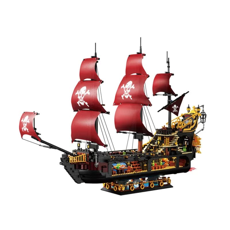 Creative Mini Block Queen Annes Revenge Caribbean Pirate Ship Model Sets Building Brick Construction Toy Collection For Gifts