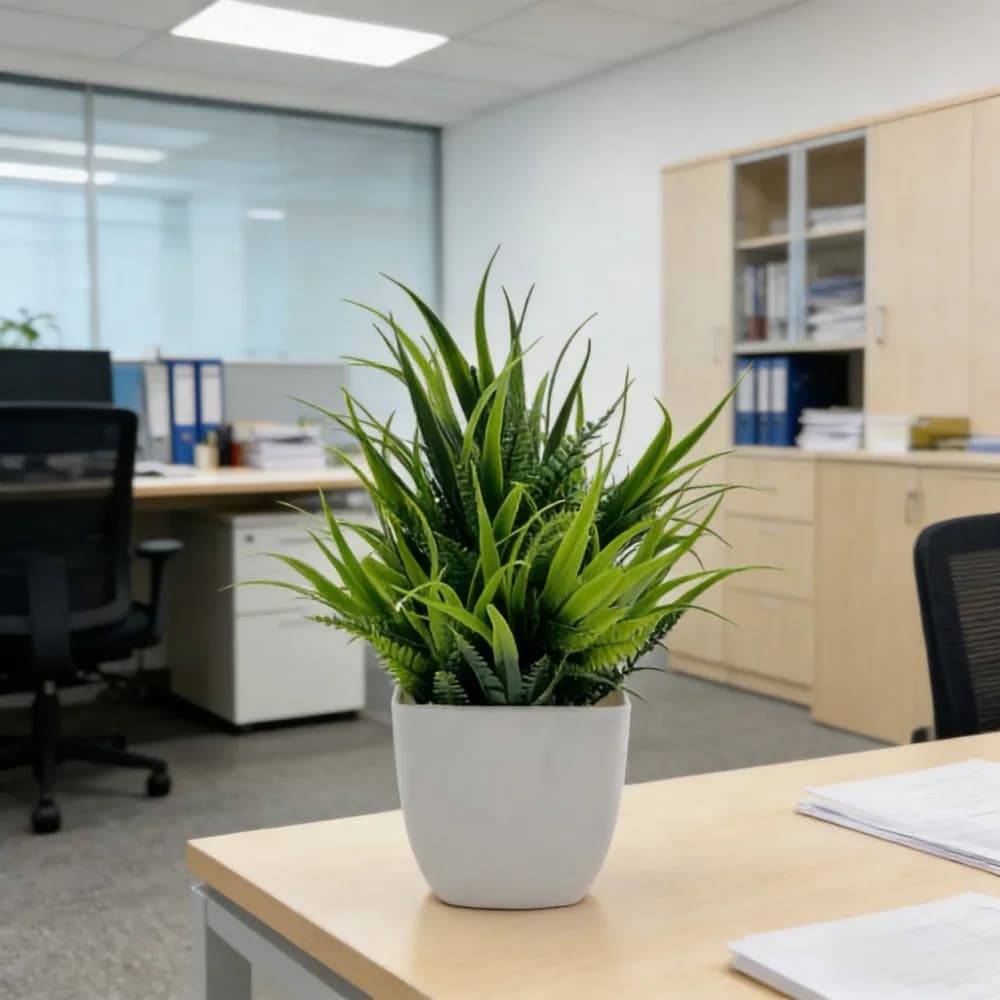 Set of 1/6 Artificial Plastic Plants with Case, Offices, Desks, Shelves and Cabinets, No Maintenance