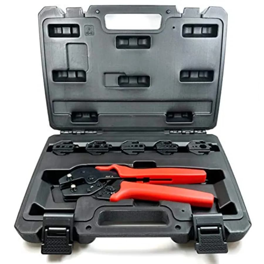 Kit di strumenti professionali ConnectoRF per crimpatura rapida e intercambiabile di connettori RF coassiali con 5 set di matrici