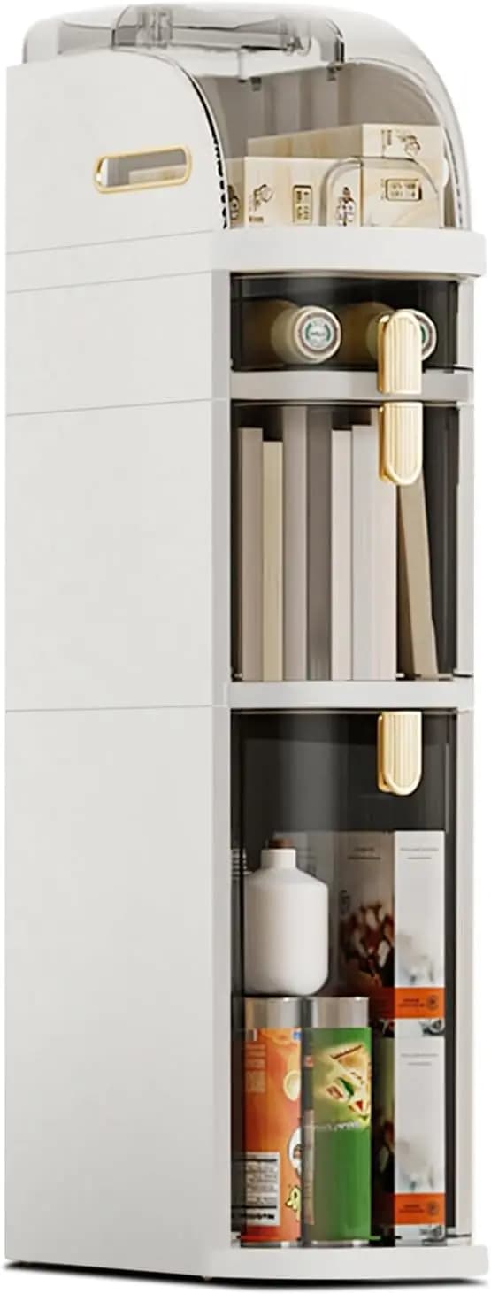 Slim bathroom cabinet, tight and waterproof bathroom organizer with wheels and toilet paper holder for small spaces