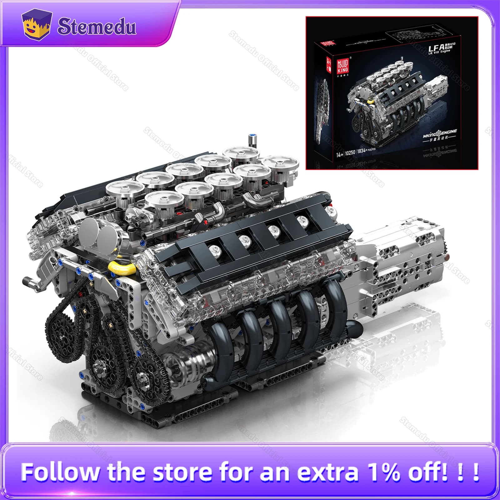 Stampo Re 10250 1834PCS Parte Tecnica LF Sport Car V10 Motore Building Blocks Modello di Simulazione Motorizzata Mattoni Elettricamente