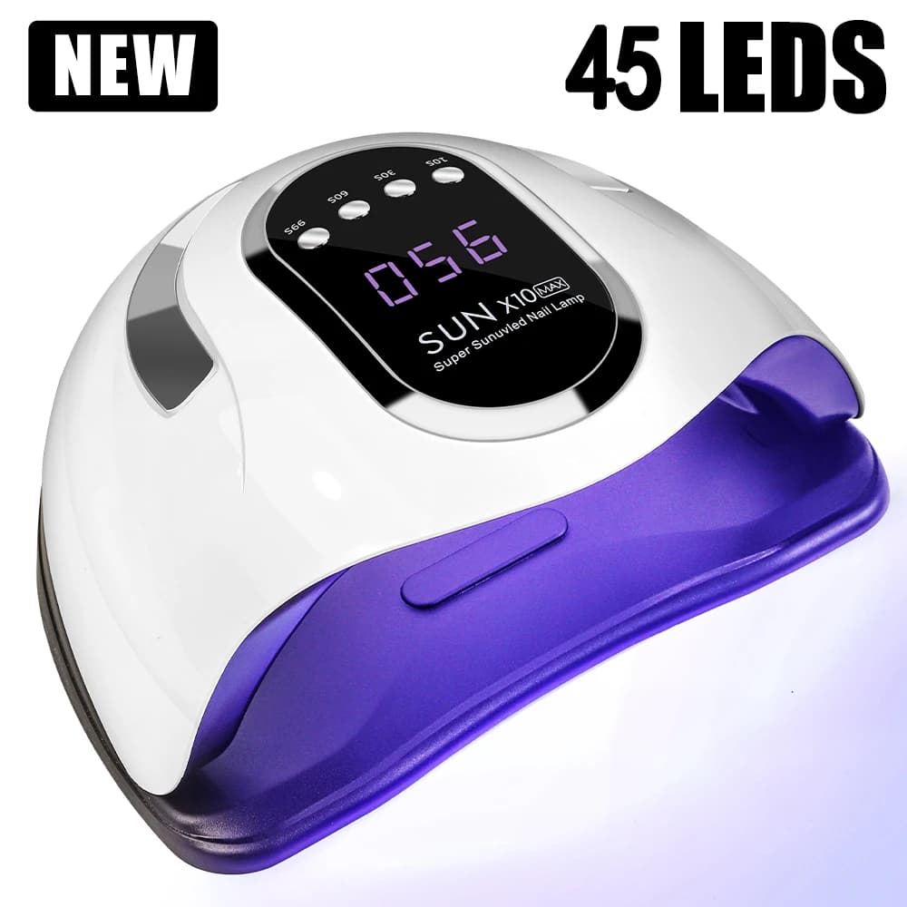 LED UV lamp for nails, gel polish dryer with 45 LED and automatic sensor, 4 timer settings, professional tools for nail art