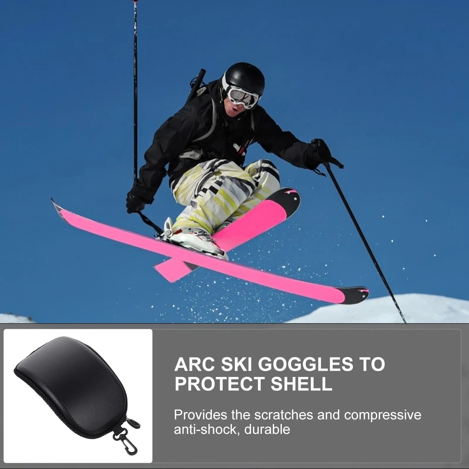 1Pcs Stylish Goggles Case for Ski Snowboard Extra Large Shockproof Scratch Resistant Zip Closure Portable Arc Design