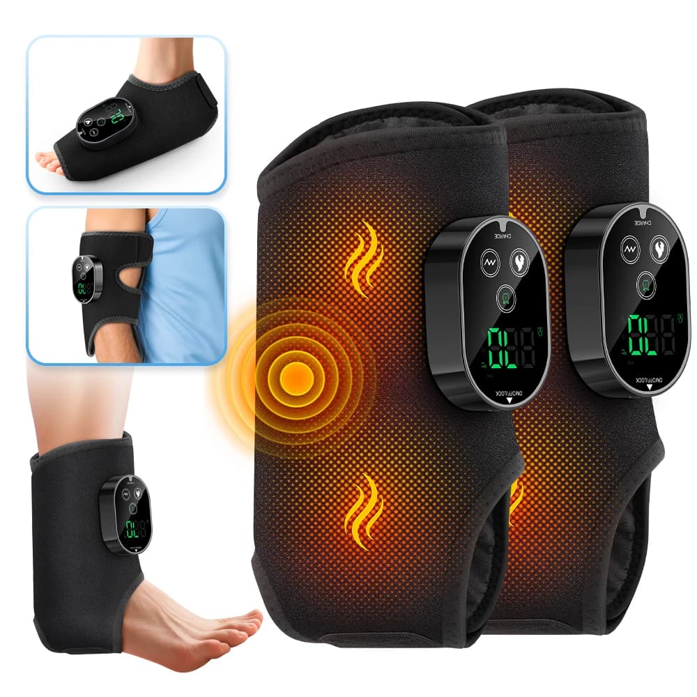 Massaggiatore Elettrico 3-in-1 per Caviglia, Polpaccio e Piede con Vibrazione e Calore, 6 Livelli di Compressione a Caldo, Massaggio per Polso, Caviglia, Gamba, Mano e Piede