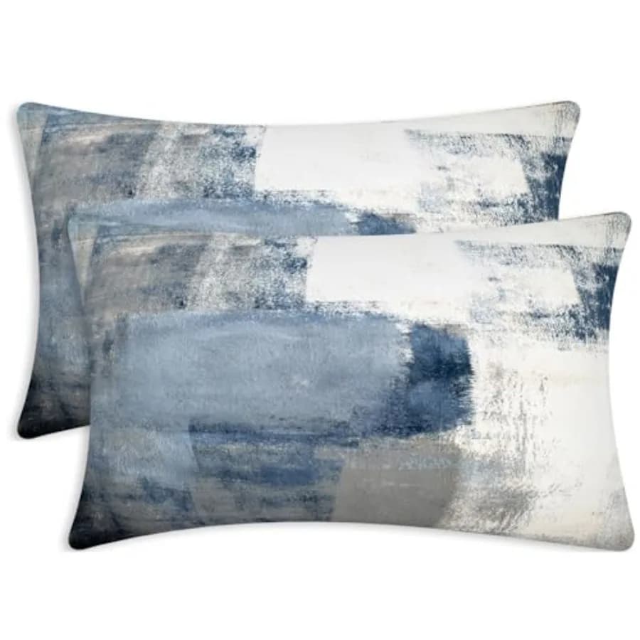 Fodere per cuscini lombari, confezione da 2 fodere per cuscini decorativi in morbido velluto per divano, camera da letto, auto, 12X20 pollici, blu e grigio