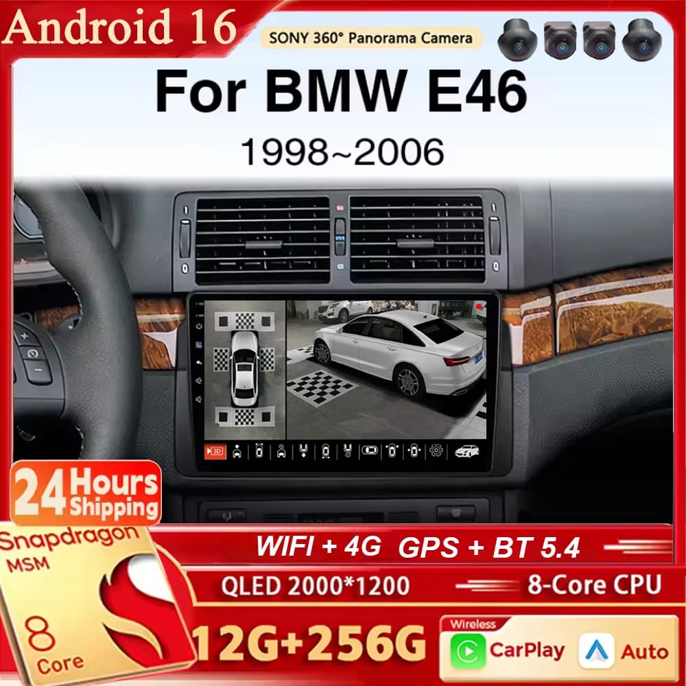 Android 16 Car Radio Navigation Multimedia Stereo Player Carplay&Auto For BMW E46 M3 318 320 325 330 335