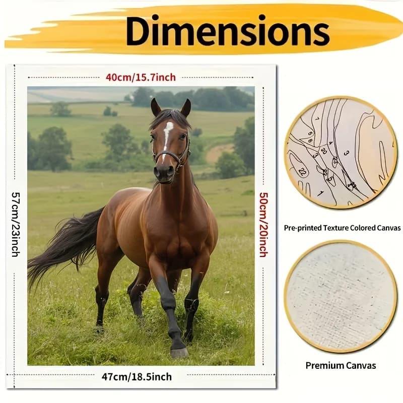 Professional Art Use, 1 Set "The Gallant Steed on the Wilderness" Digital Oil Painting Kit Art Gift, Paint by Numbers, Home Deco