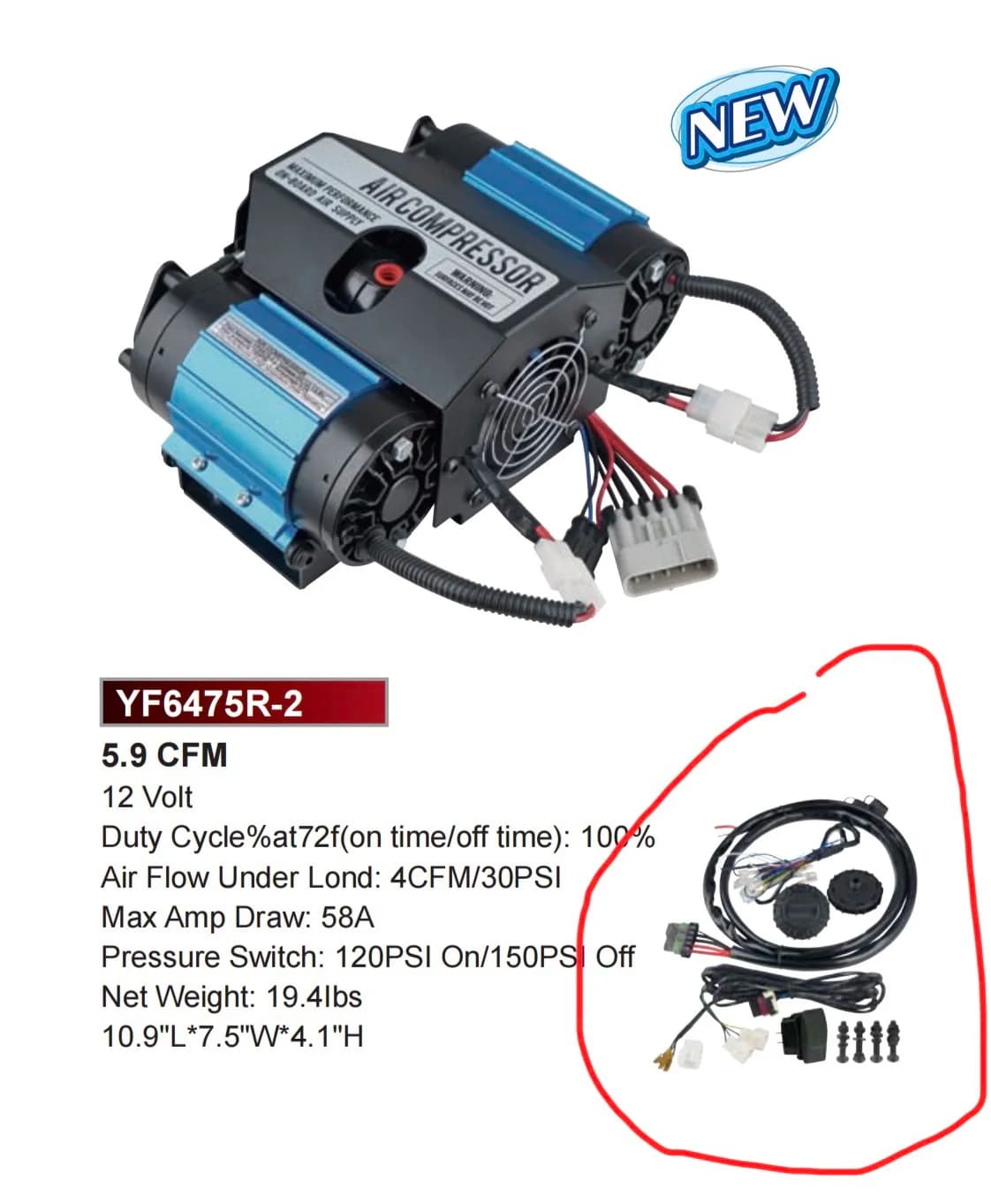 Compressore multiuso per camion cisterna 12V 4x4 Pompa a pressione per pneumatici per auto a doppio cilindro nero per compressore d'aria fuoristrada 150psi