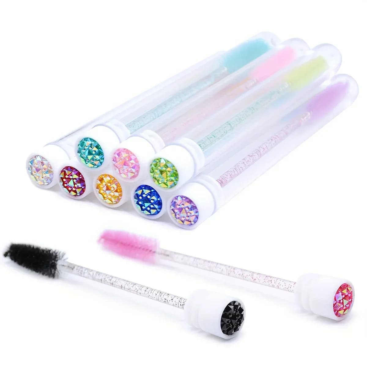 Set of 10 piece eyelash extension brushes: tubular mascara wands + eyebrow combs, disposable makeup tools for domestic use and living room