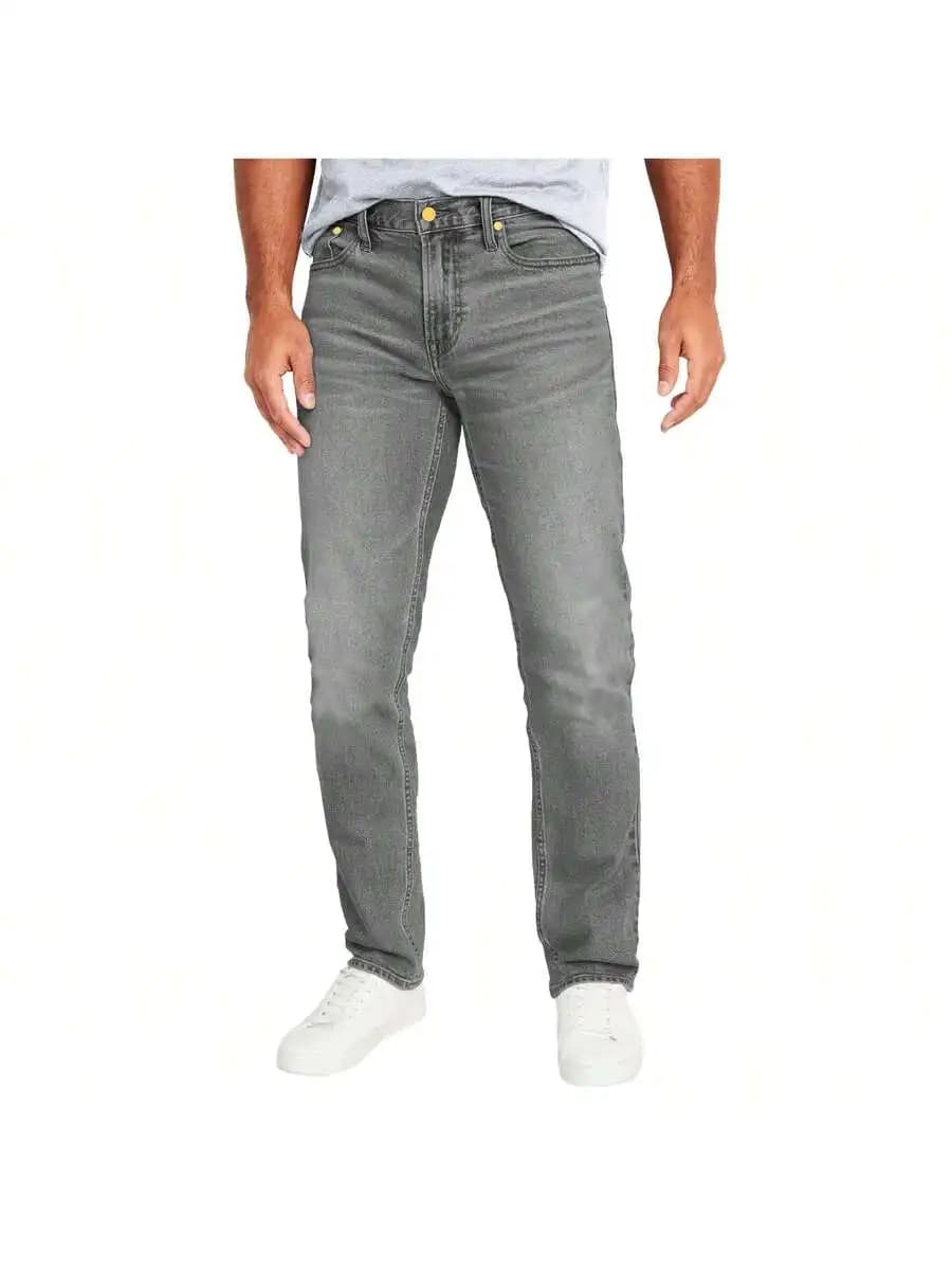 Mens Stretch Slim Straight Fit Denim Jeans With Button Fly