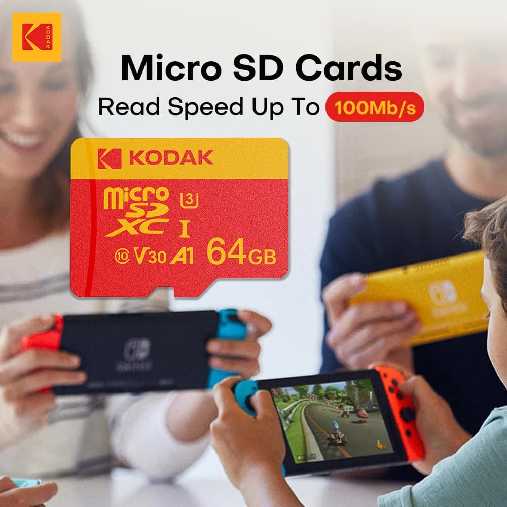 Scheda Micro SD Kodak V30 U3 C10 Scheda di memoria Flash da 32 GB 64 GB 128 GB 256 GB, velocità di lettura 100 MB/s, con adattatore, per fotocamera e telefono