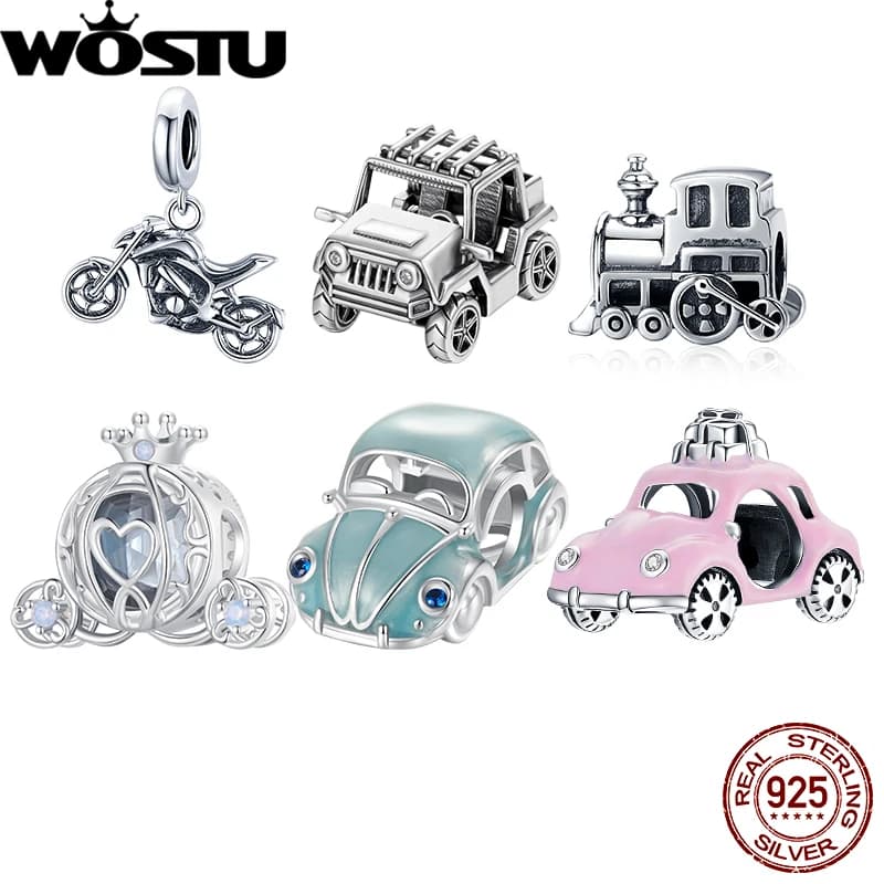 WOSTU Ciondolo per auto in argento sterling 925 Veicoli fuoristrada Ciondolo per bicicletta Treno Vintage adatto per donna Ragazzo Bracciale Gioielleria raffinata fai da te