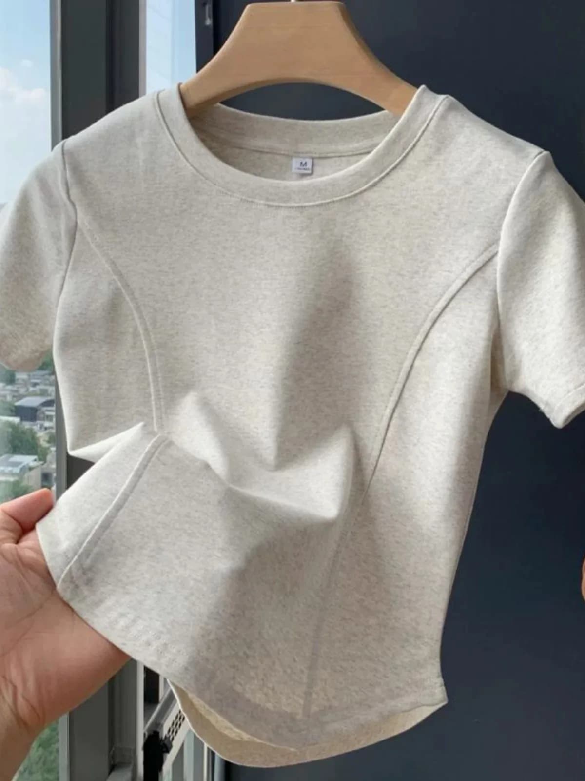 Women's Slim Fit round Neck Short Sleeve T-Shirt Fishbone Design 95% Cotton Summer New Style plus Size Color Commute